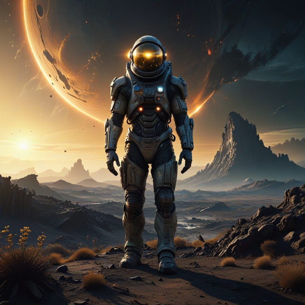 Eerie Figure on Alien Hill in Spacesuit