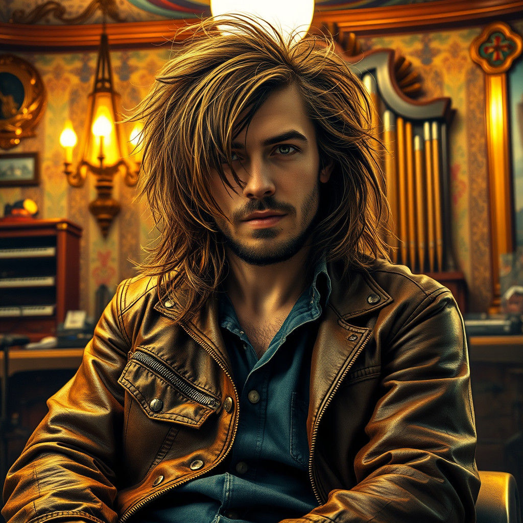 Musician's Haircut in Opulent Barber Shop, Hyperrealistic Ar...