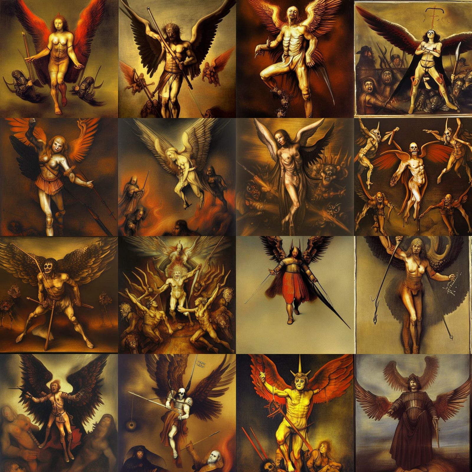 Angel of Death and the Four Horsemen: Oil Painting