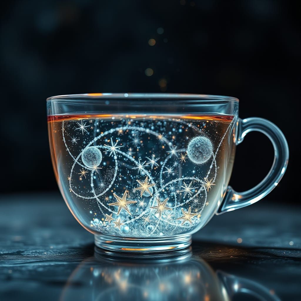 Sparkling Stars Fill Glass Cup: Surrealist Digital Art