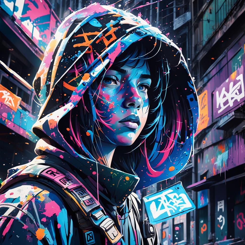 Vibrant Street Art: Adventurer in Overgrown Alleyway