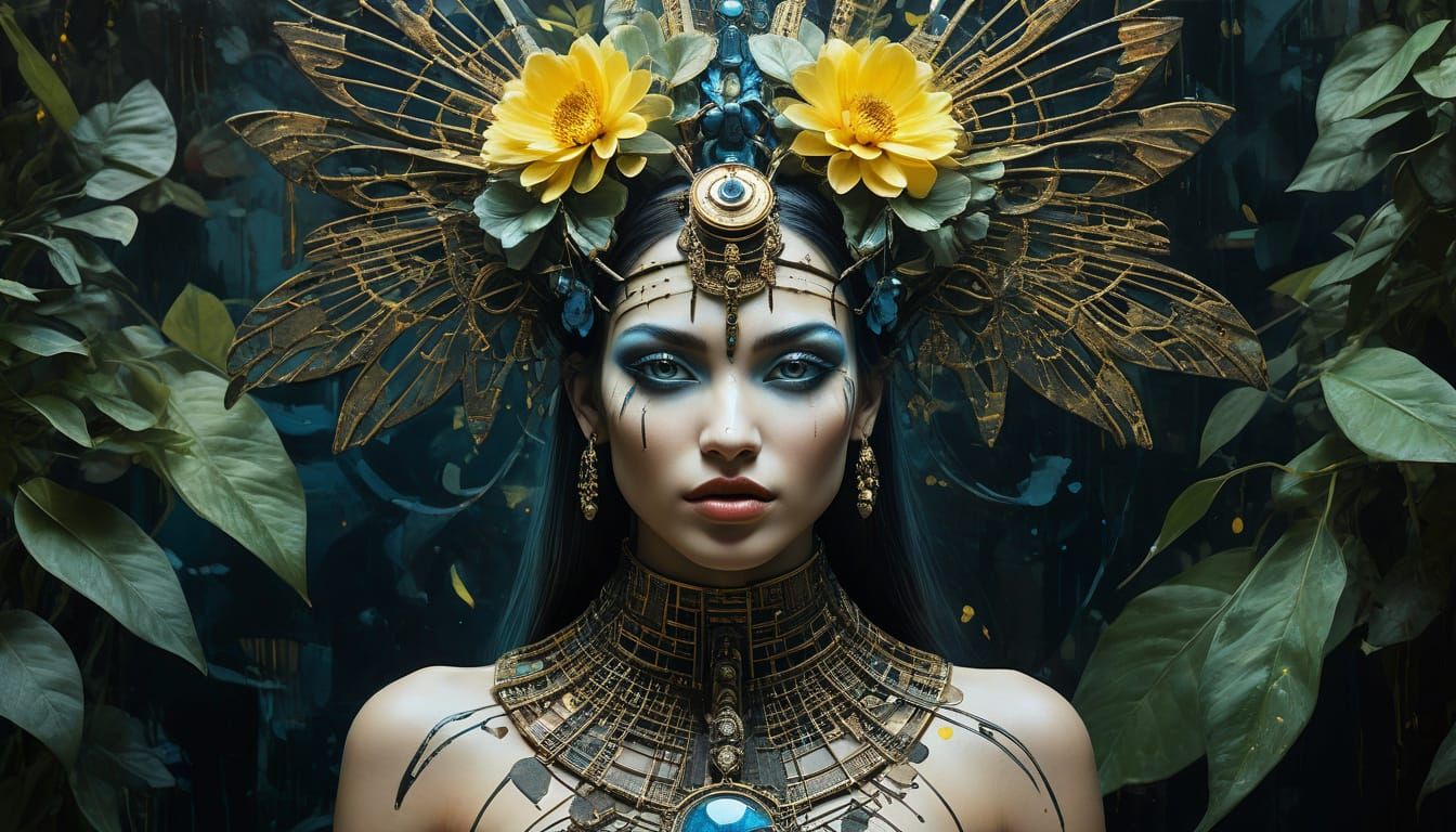 Amazonian Goddess in Dark Cyberpunk Attire