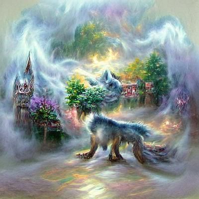 Mystical Elemental Wolf in Ethereal Fantasy Style