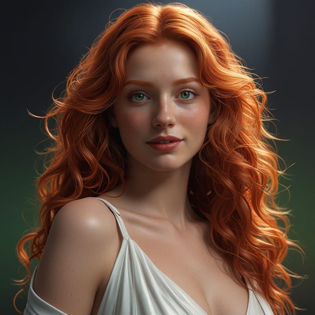 Vibrant Hyperreal Portrait of a Mysterious Ginger Woman