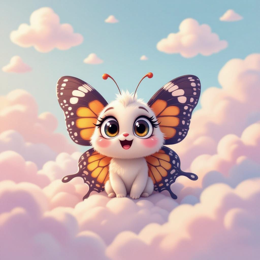 Surprised Butterfly Among Pastel Clouds