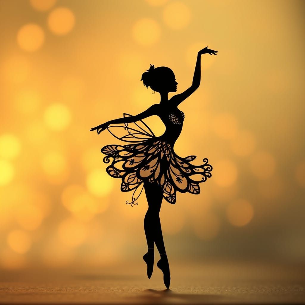 Ballerina silhouette in paper cut, 3D, beautiful background, detailed