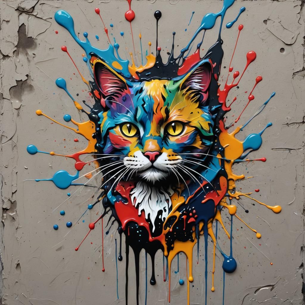 Polychromatic Wax Cat Graffiti Art