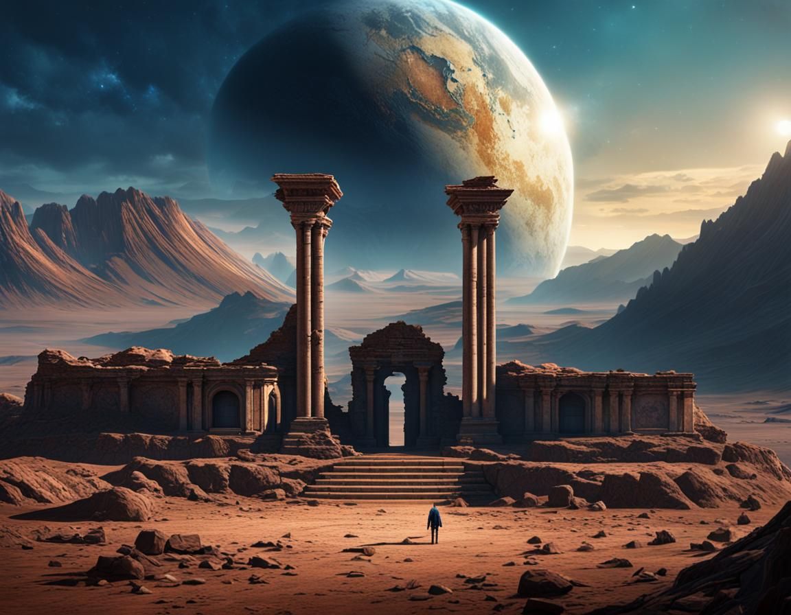 Surreal Hourglass on Dark Alien Planet in 8k