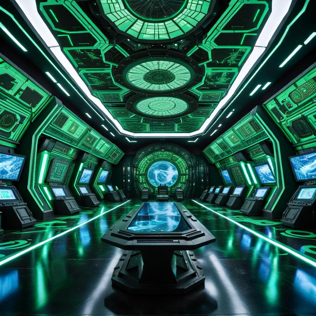 Sci-Fi Military Base Control Center in Divine Psychedelic Ar...
