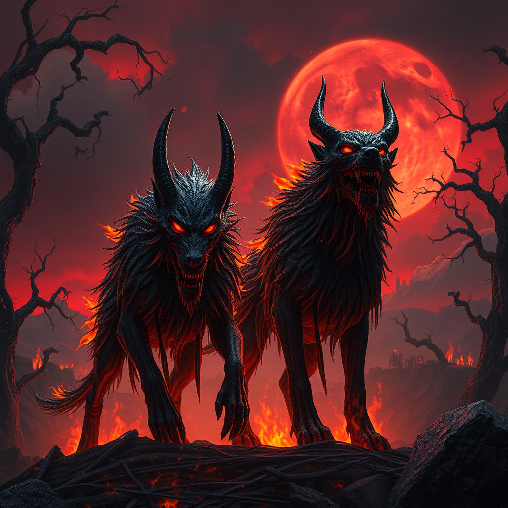 Grimdark Hell Hounds in a Mystical Realm