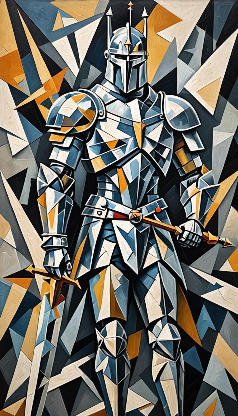 Lancelot with Excalibur: Cubist Art Deco Painting