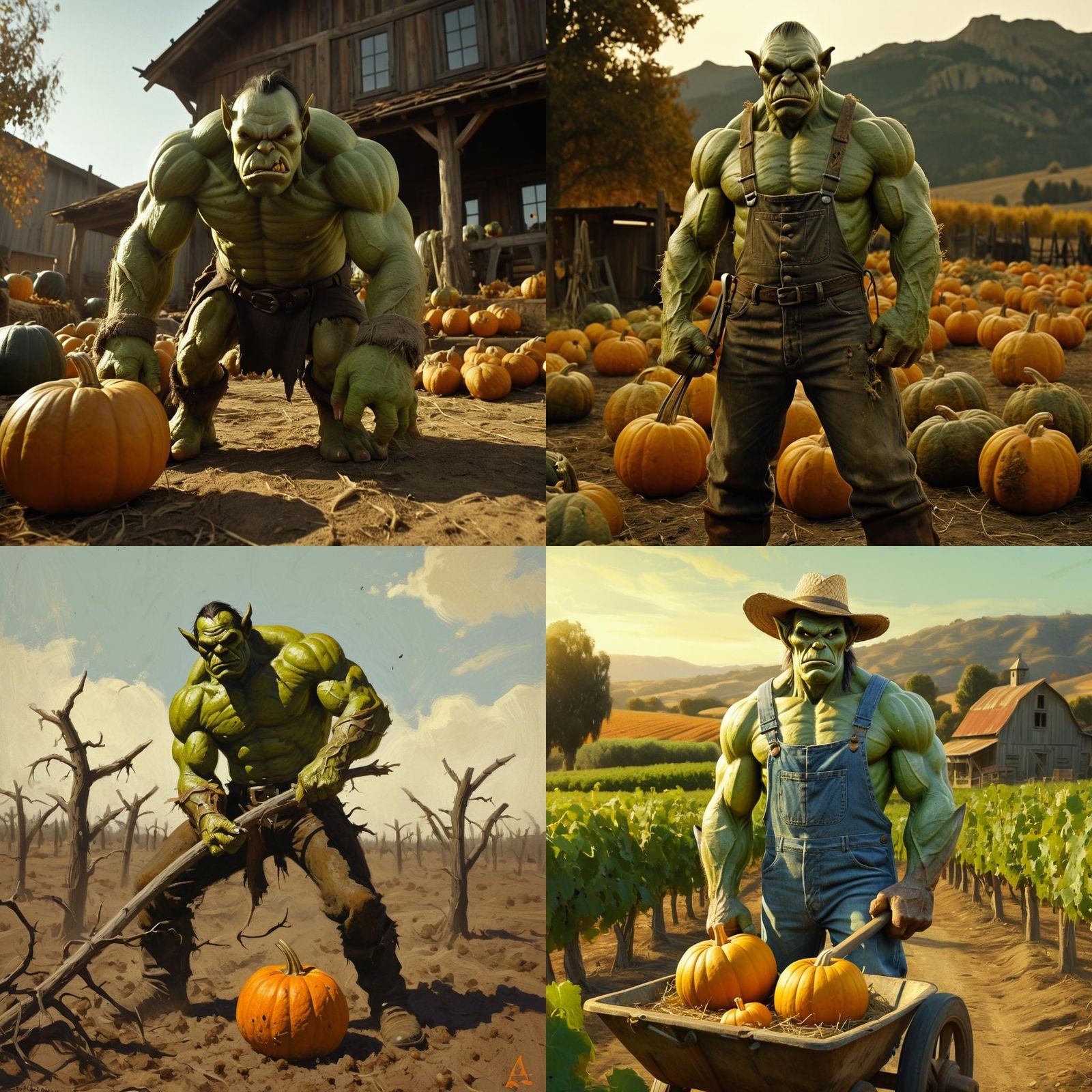 Orc the Pumpkin Farmer, Photorealistic Digital Art
