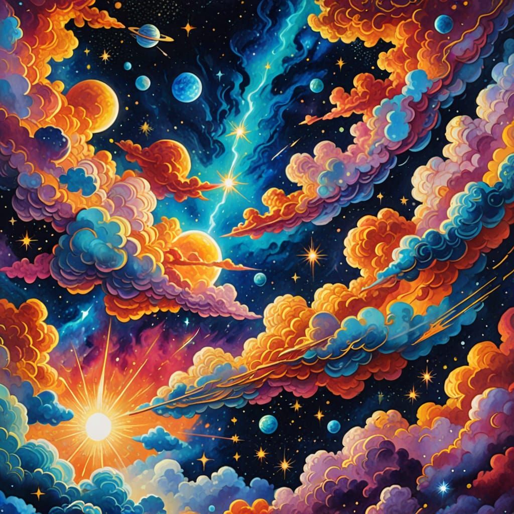 The Final Judgement: Cosmic Gouache Illustration