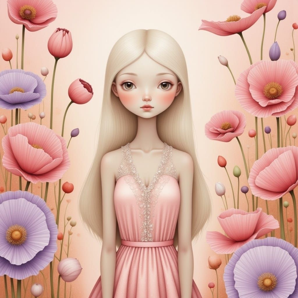 Delicate Girl in Whimsical Garden Setting