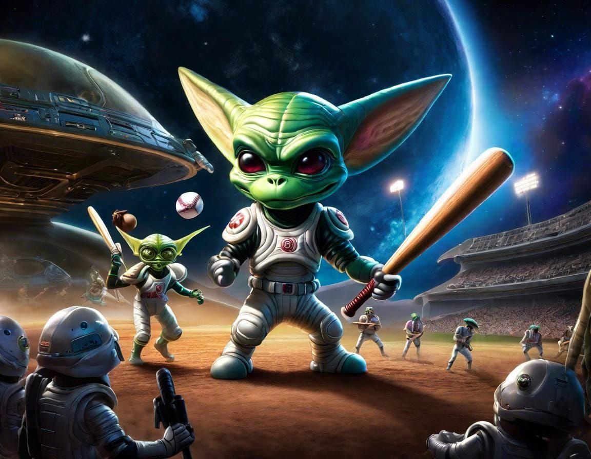 Epic Intergalactic Baseball Game in Sci-Fi Style