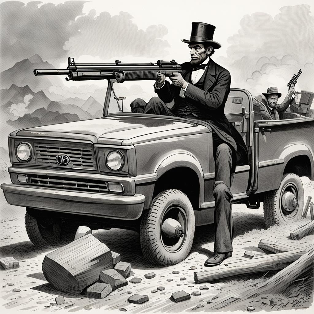 Lincoln with Machine Gun in Toyota Hilux