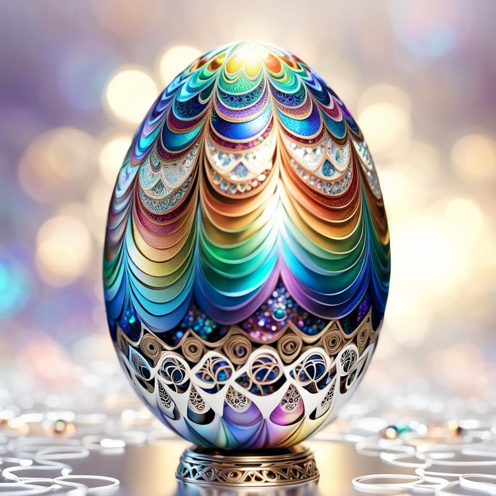 Rainbow Fractal Faberge Egg in 3D Shading