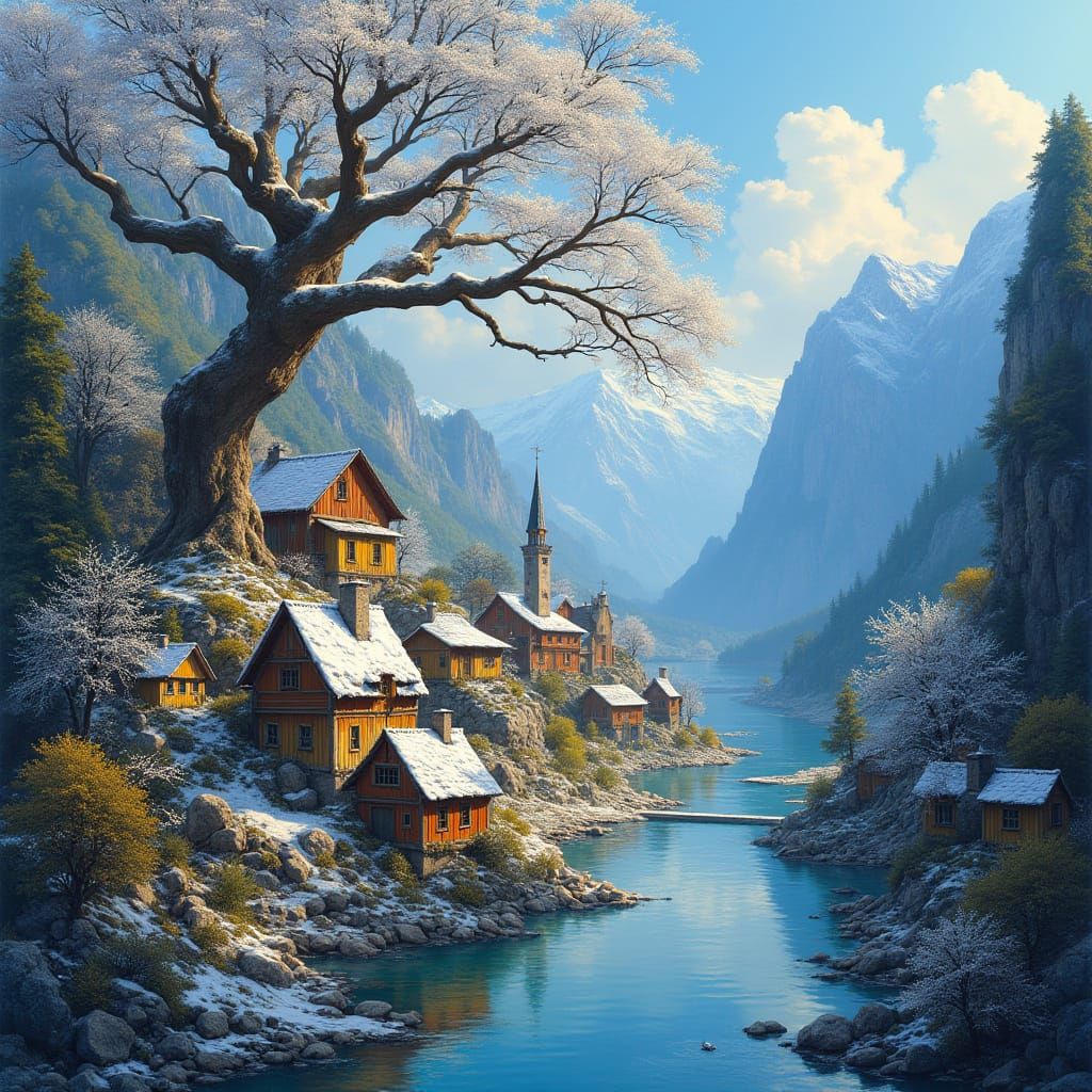 Village Idyll in Majestic Mountainscape