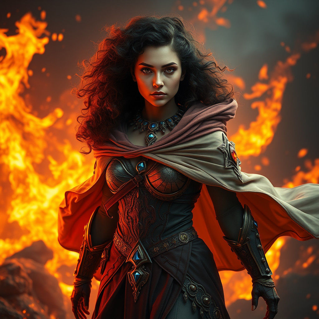 Fiery Brunette Emerges From Inferno: Digital Matte Painting