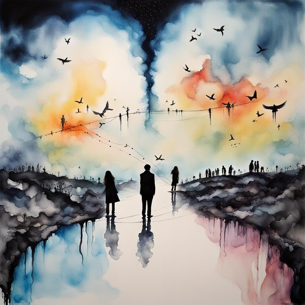 Surreal Watercolor Painting in European Ink Splash Style