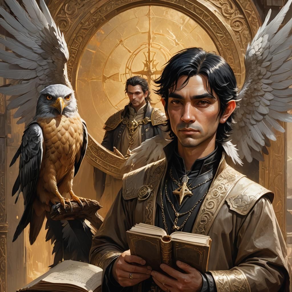 Halfling Priest Portrait with Hawk in Fantasy Realism