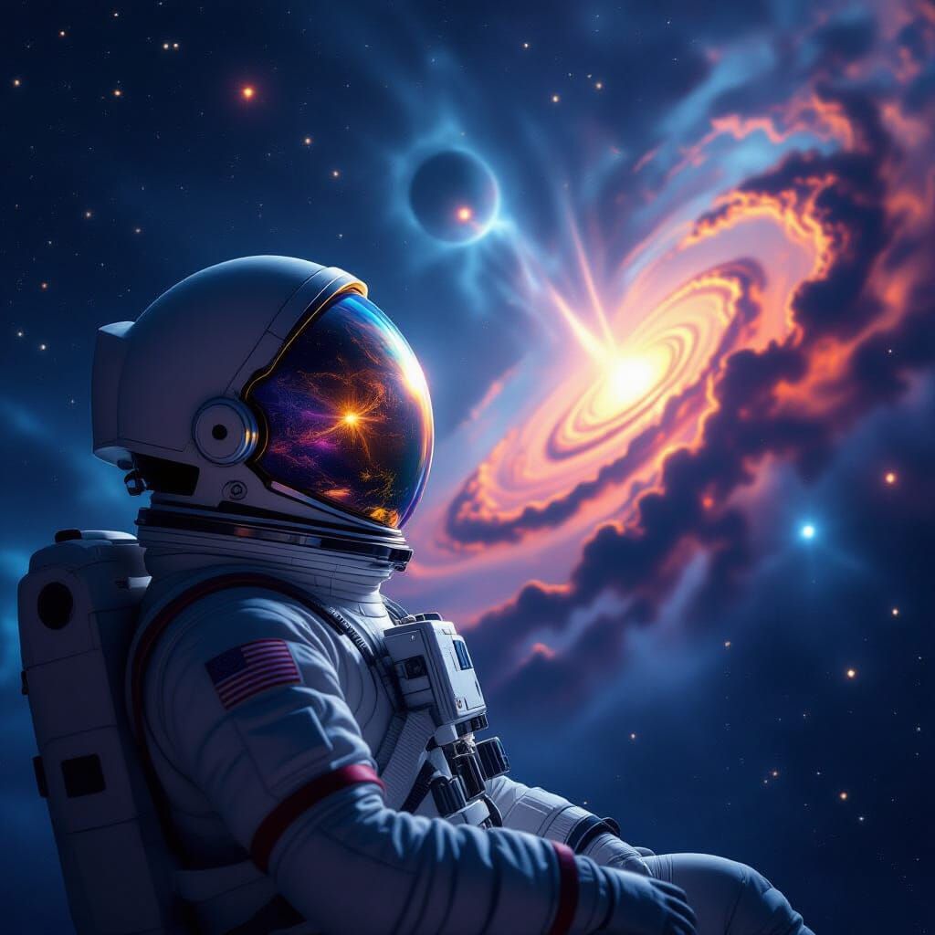 Astronaut Gazes at Nebula in Cosmic Horror Style