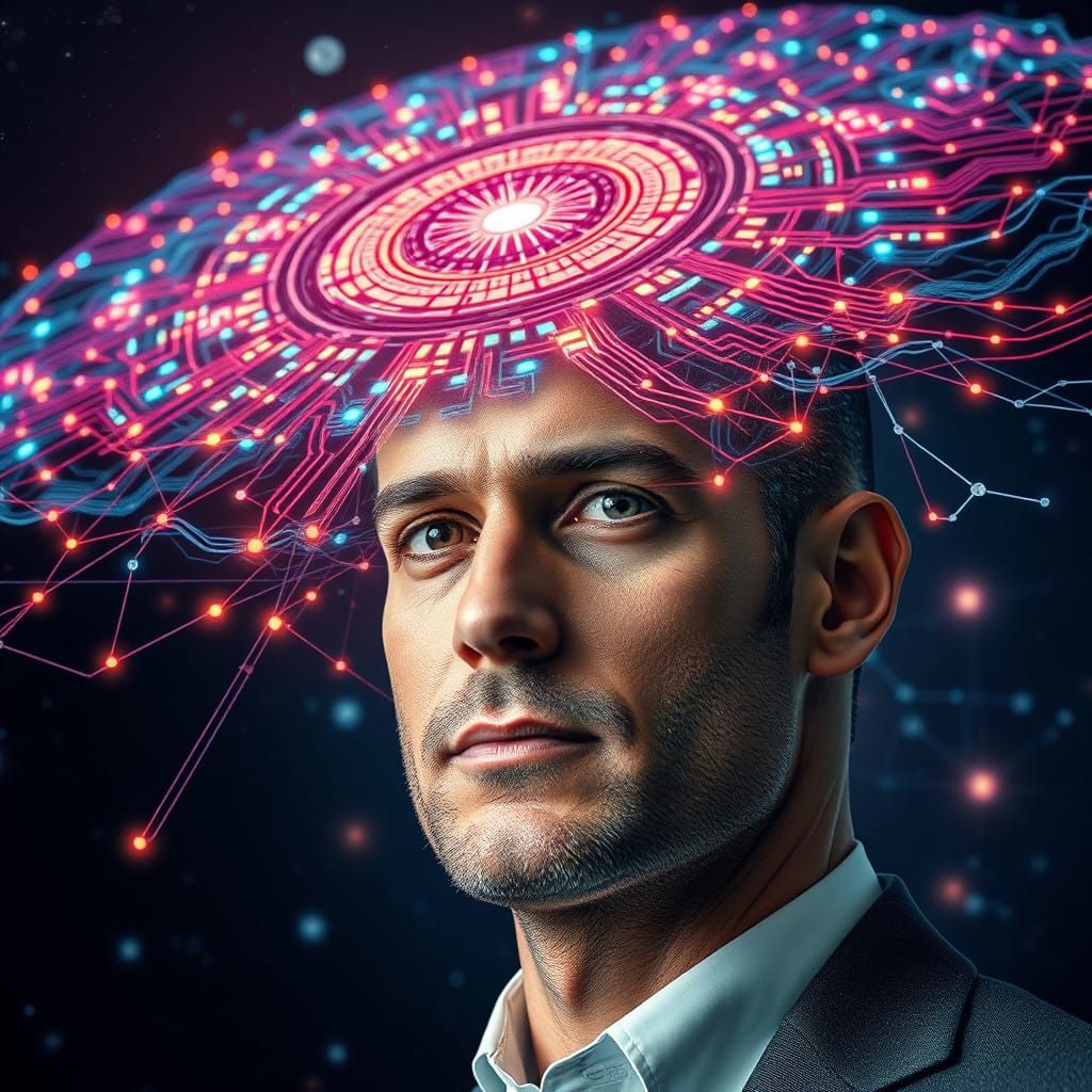 Cosmic Circuitry Landscape in Futuristic Grid Style