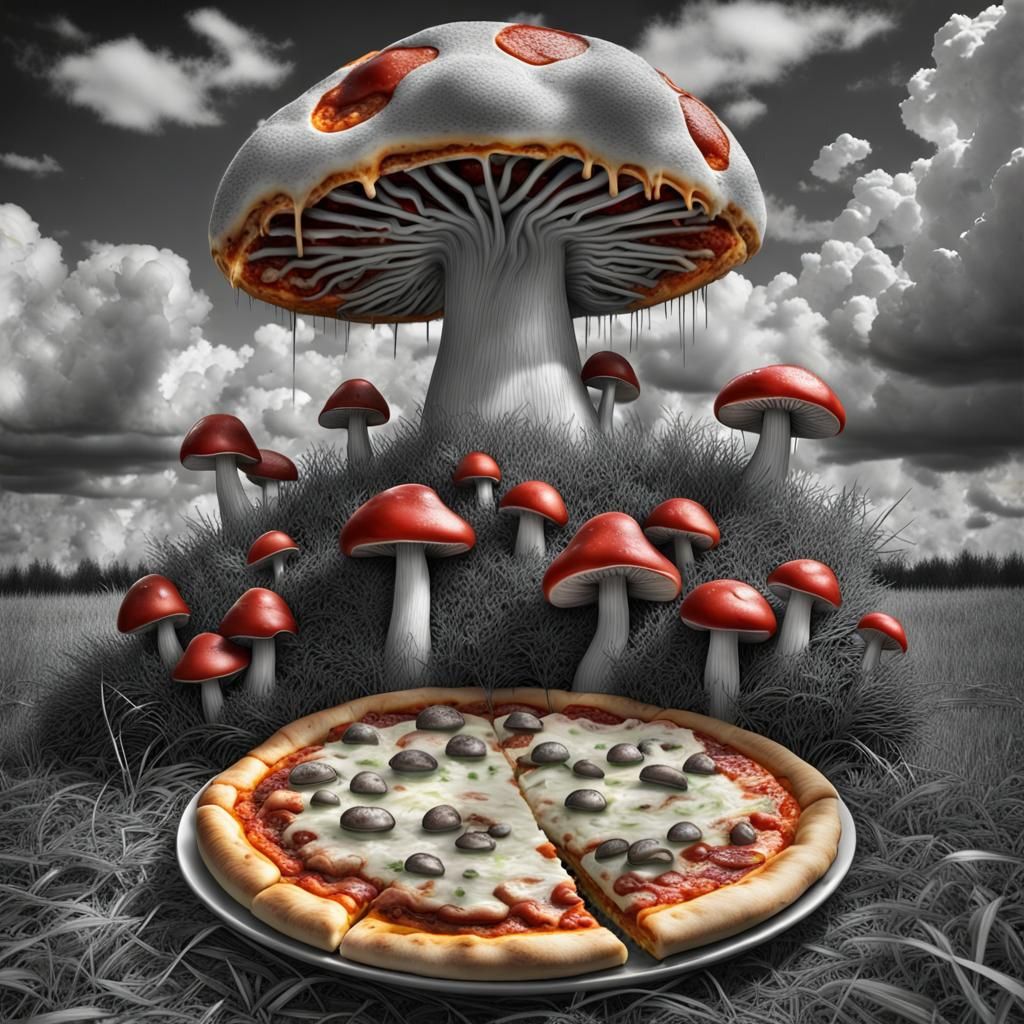 Surreal Pizza World in Selective Color Art