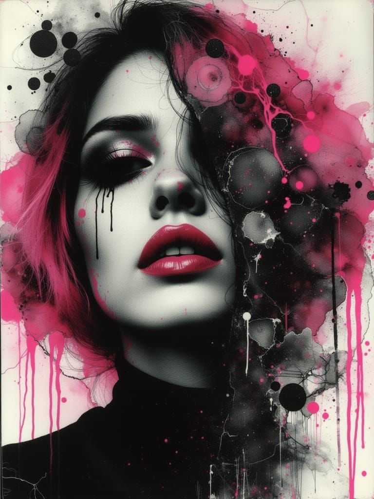 Gothic Beauty: Neon Grunge Portrait of a Woman
