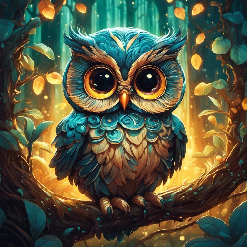 Cute Blue Baby Owl