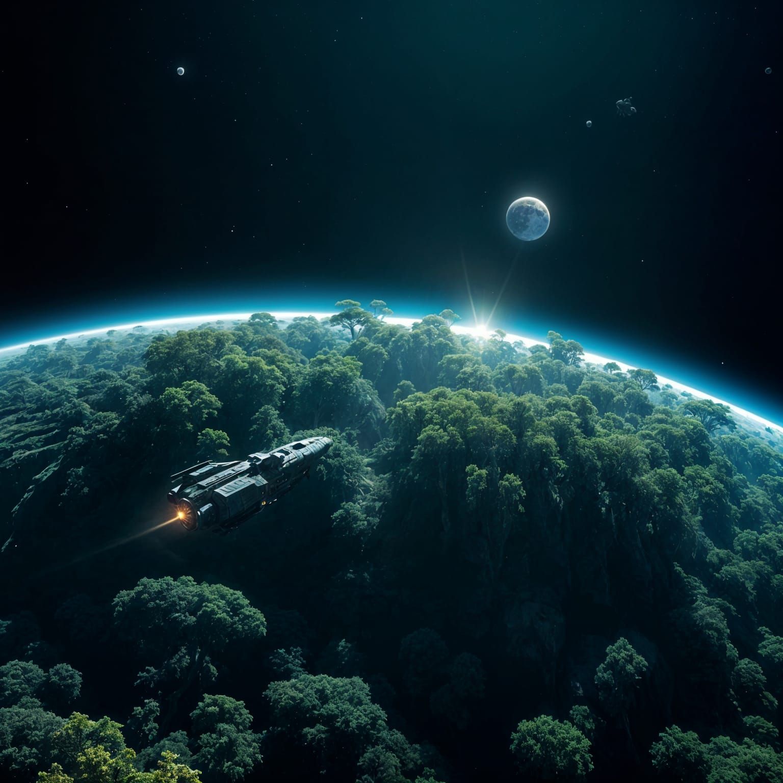 Forested Planet From Orbit in 3D Cinematic Style