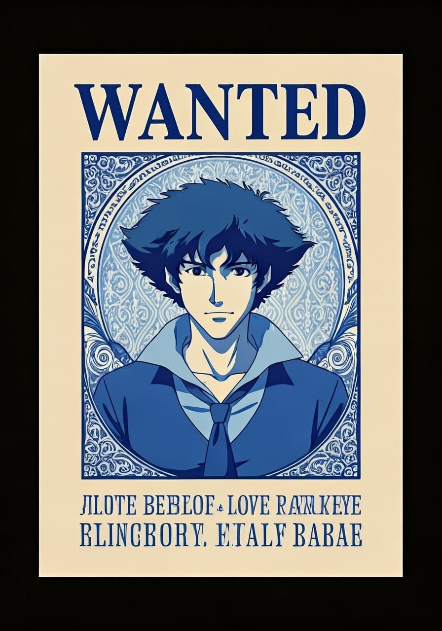 Cowboy Bebop Wanted Poster in Delft Blue
