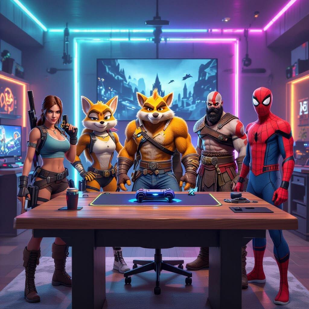 Gaming Desk with Iconic Video Game Characters