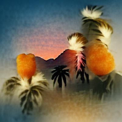 Mountainside Sunset with Eagle and Palm Silhouette