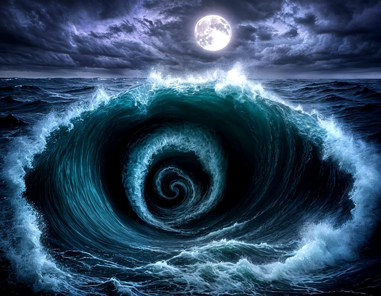 Eerie Supernatural Whirlpool Under Moonlight