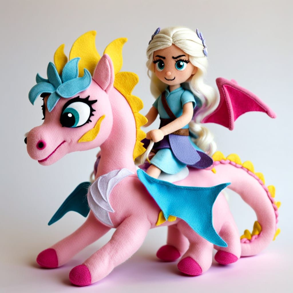 Daenerys riding a pastel-colored dragon (more My Little Pony...