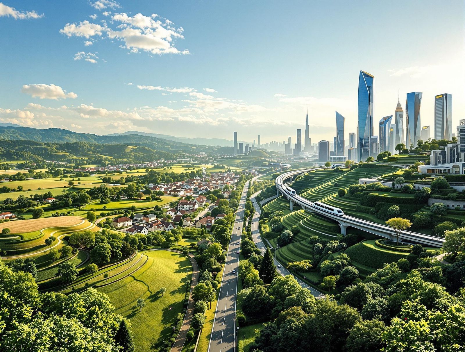 Futuristic Farmhouse to Cityscape in Vibrant Color