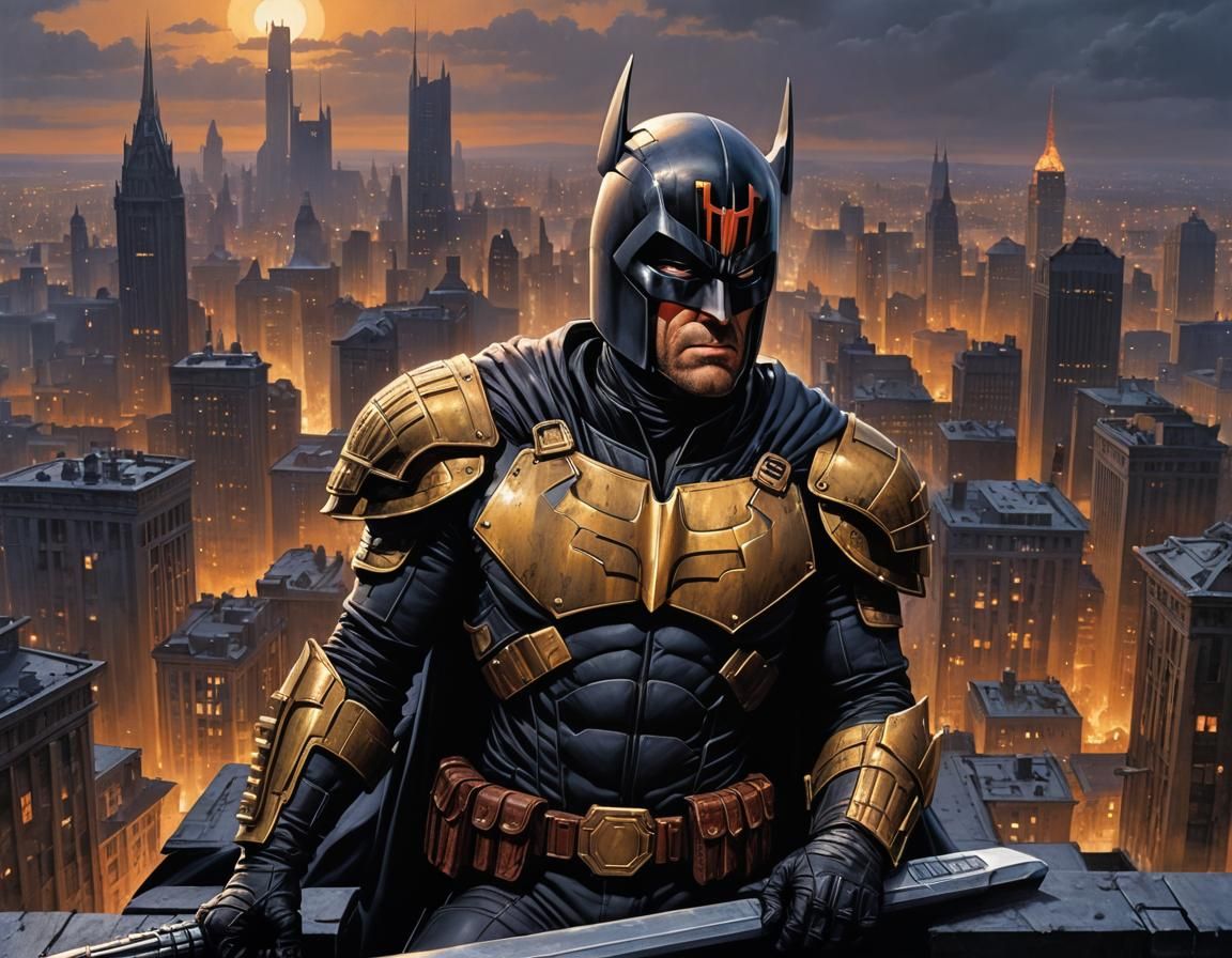 Batman Judge Dredd Fusion on Gotham Roofs