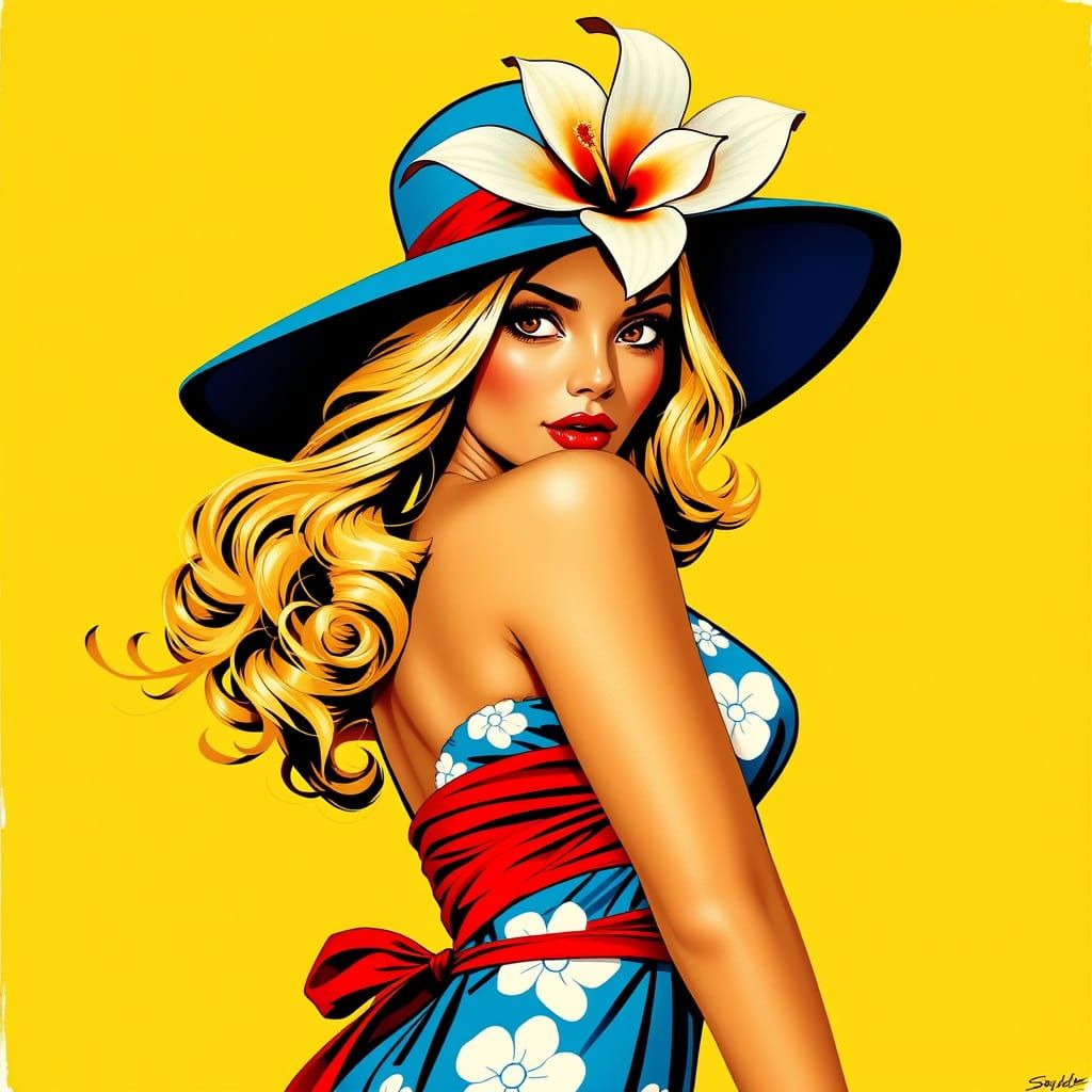 Sultry Latina Goddess in Vibrant Pulp Art Style