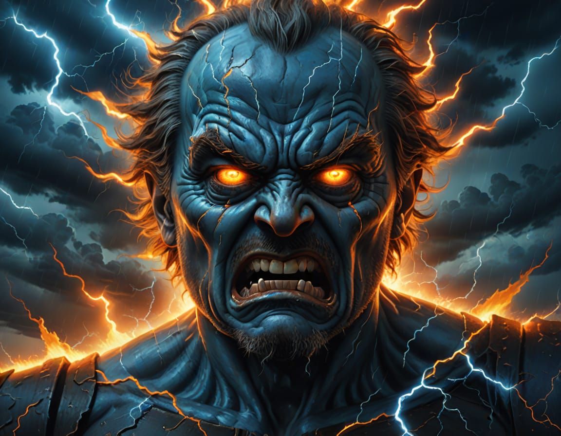 Surreal Grumpy Face Yelling in the Sky