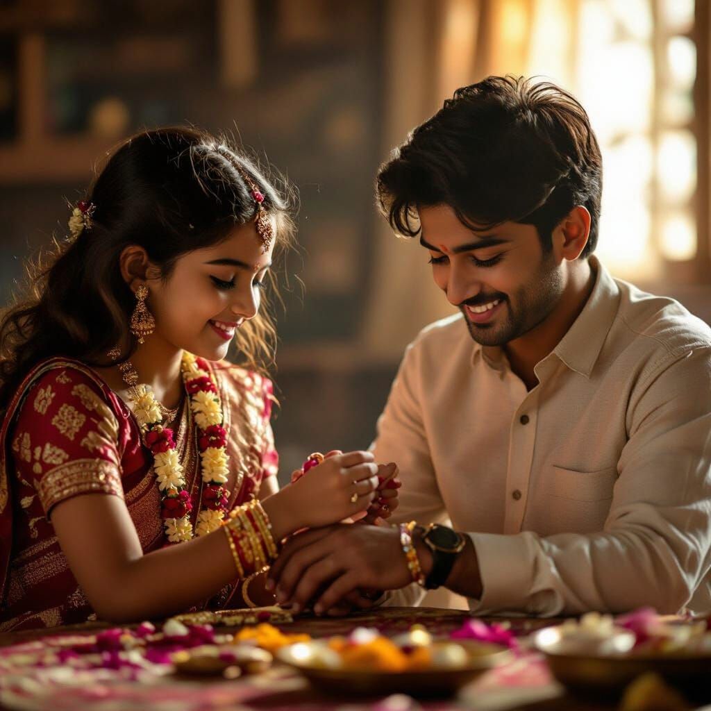 Brother and Sister Tying Rakhi: Cinematic Film Scene