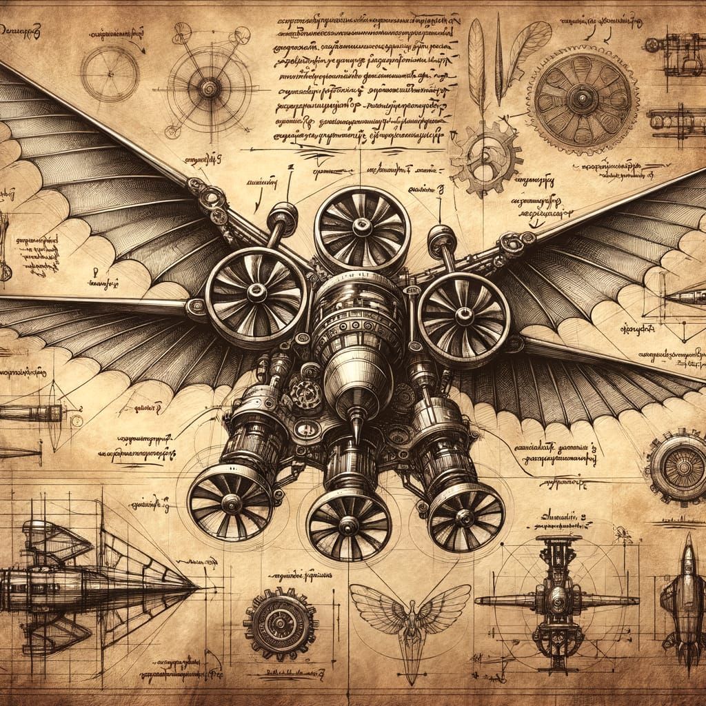 Futuristic Flying Machine in Da Vinci Style