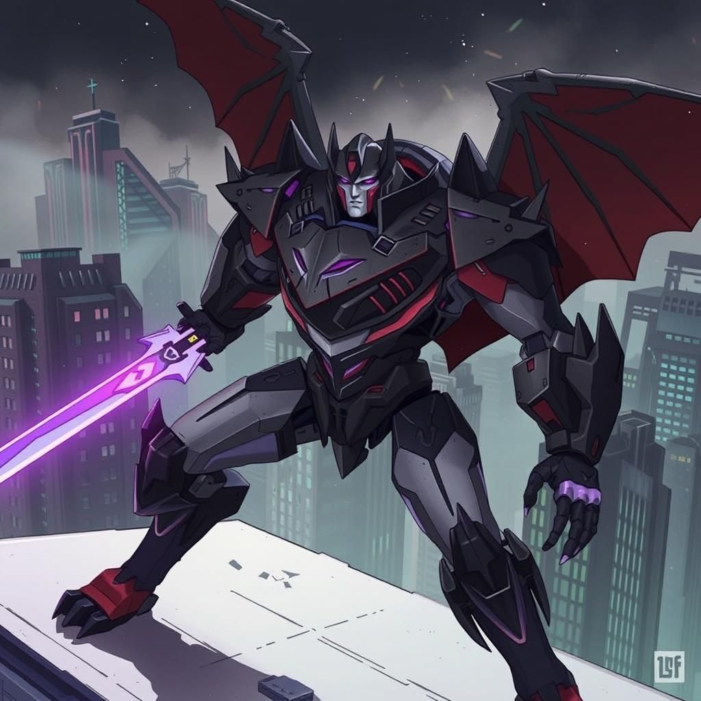 Megatron Demon Form on Skyscraper, Digital Illustration