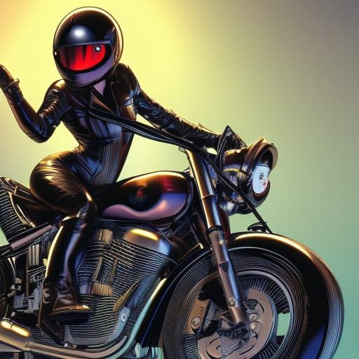 Motorcycle Helmet Girl in Comic Book Art Style