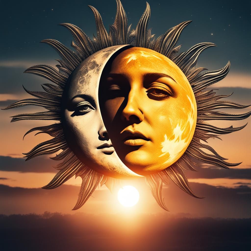 Epic Sun and Moon Art Deco Double Exposure