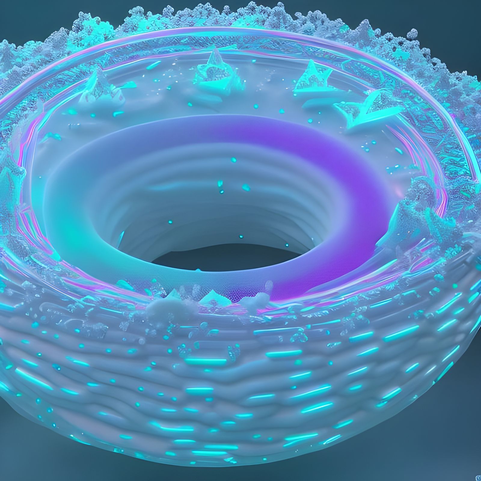 Bioluminescent Donut with Fractal Wiring in Neon Light