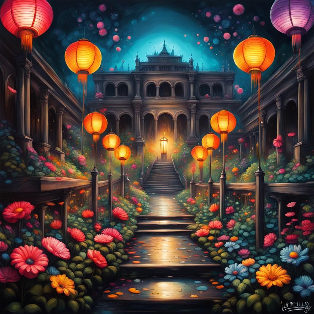 Palace Garden Pathway with Graffiti Art