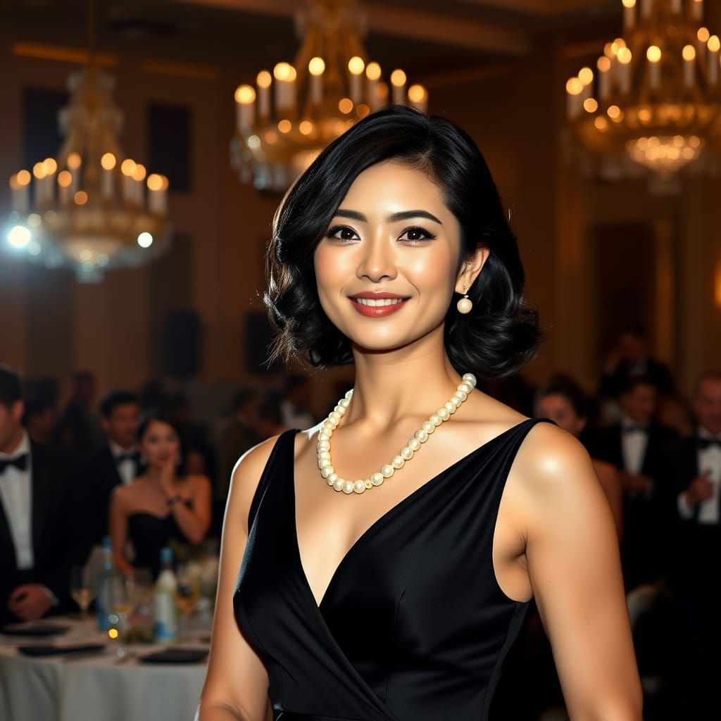 Elegant Asian Woman at Gala in Photorealistic Style