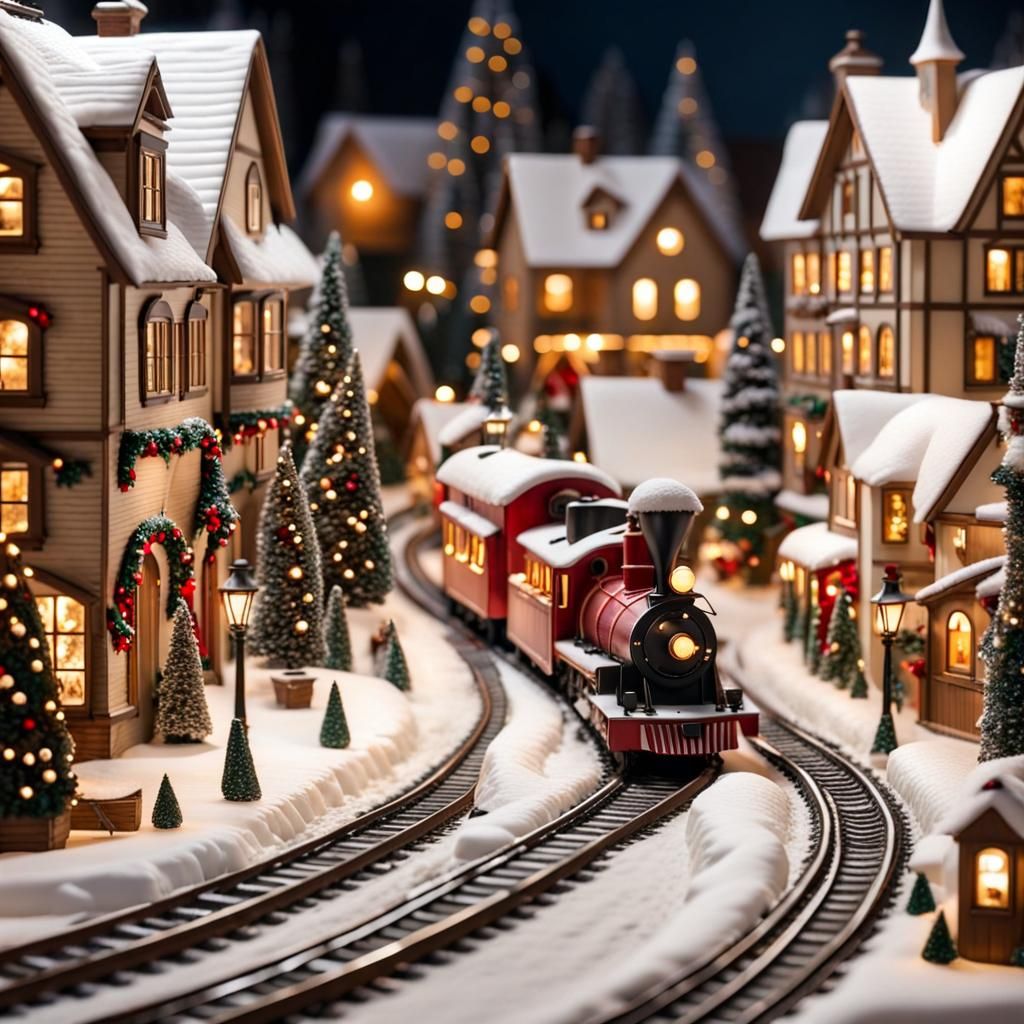 Detailed Christmas Miniature Train Through Village