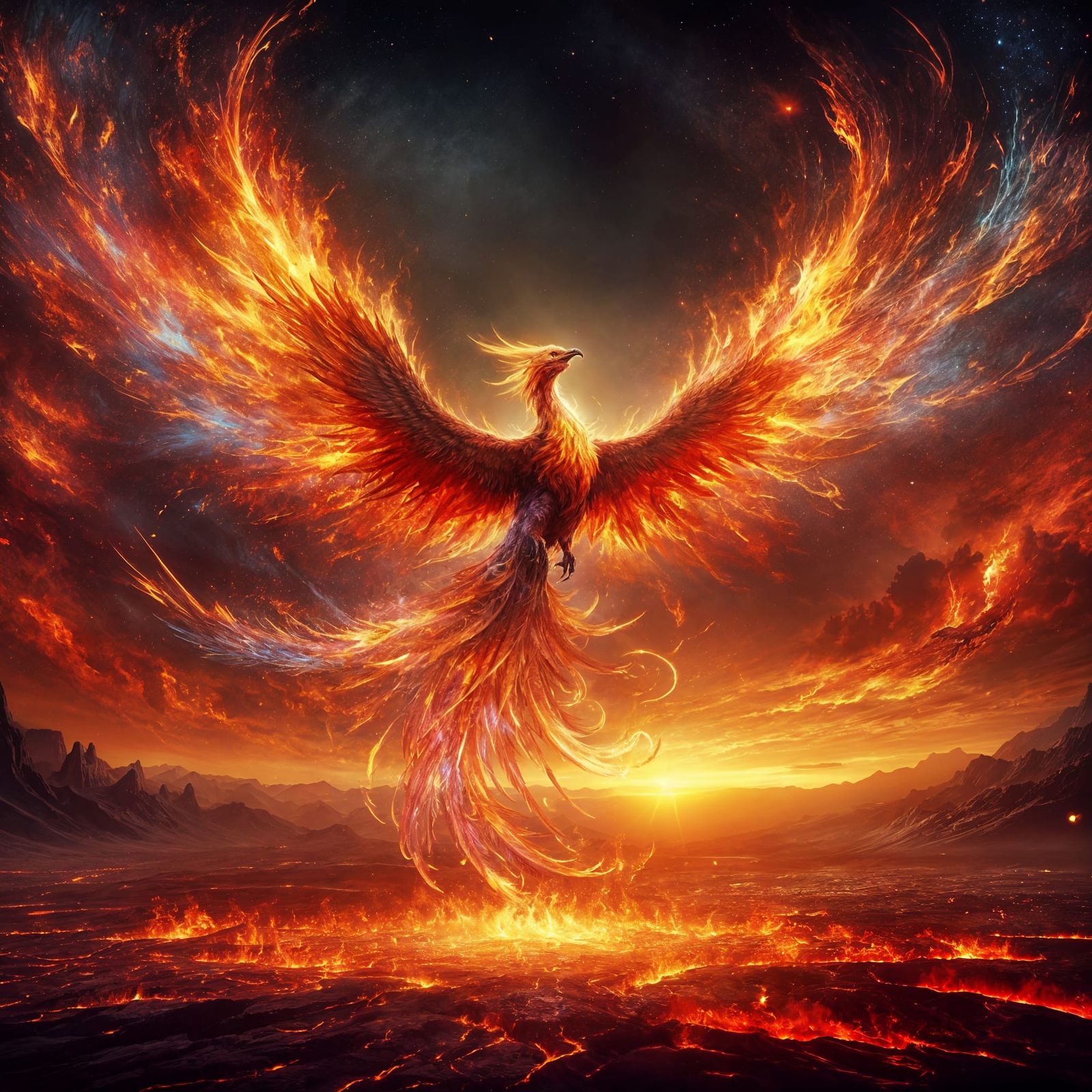 Phoenix Rising: A Mythological Scene in Fiery Colors